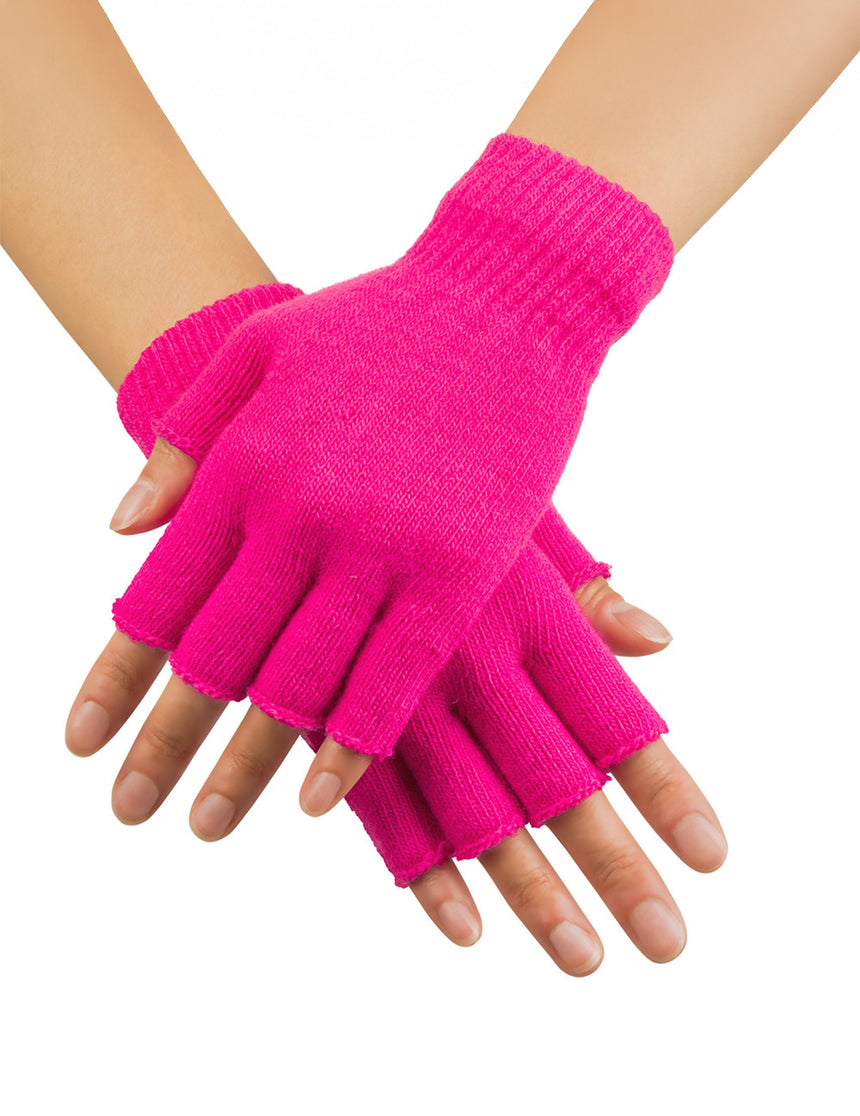 Mitaines courtes rose fluo adulte