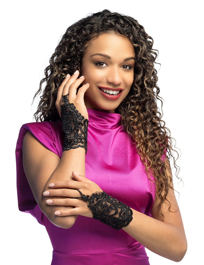 Mitaines en dentelle noire femme