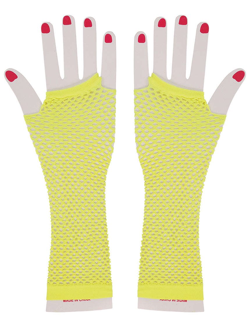 Mitaines longues jaune fluo résille femme