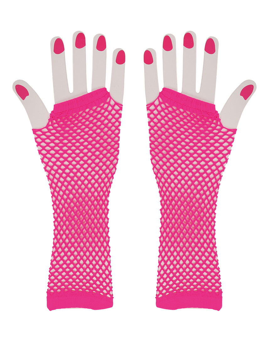 Mitaines longues résille roses femme