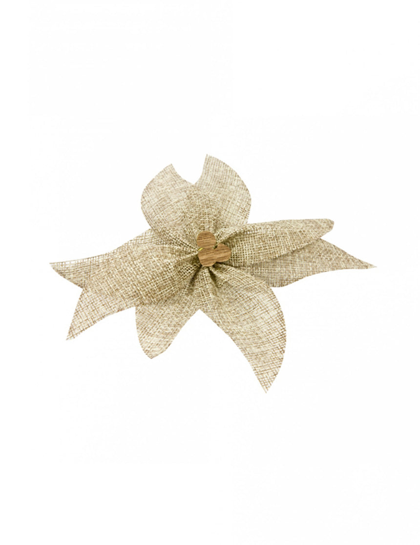 N?ud de poinsettia en toile avec perle en bois 15 cm