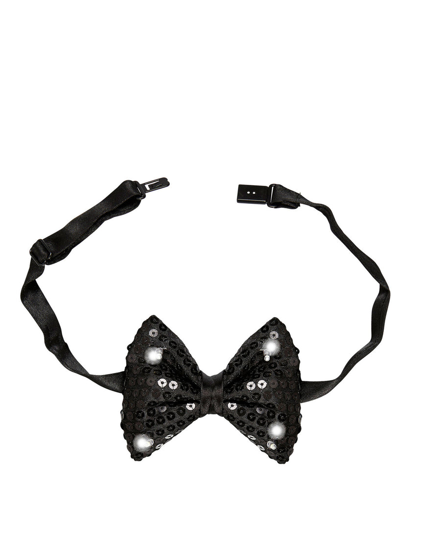 Noeud papillon noir avec sequins et LED clignotantes adulte