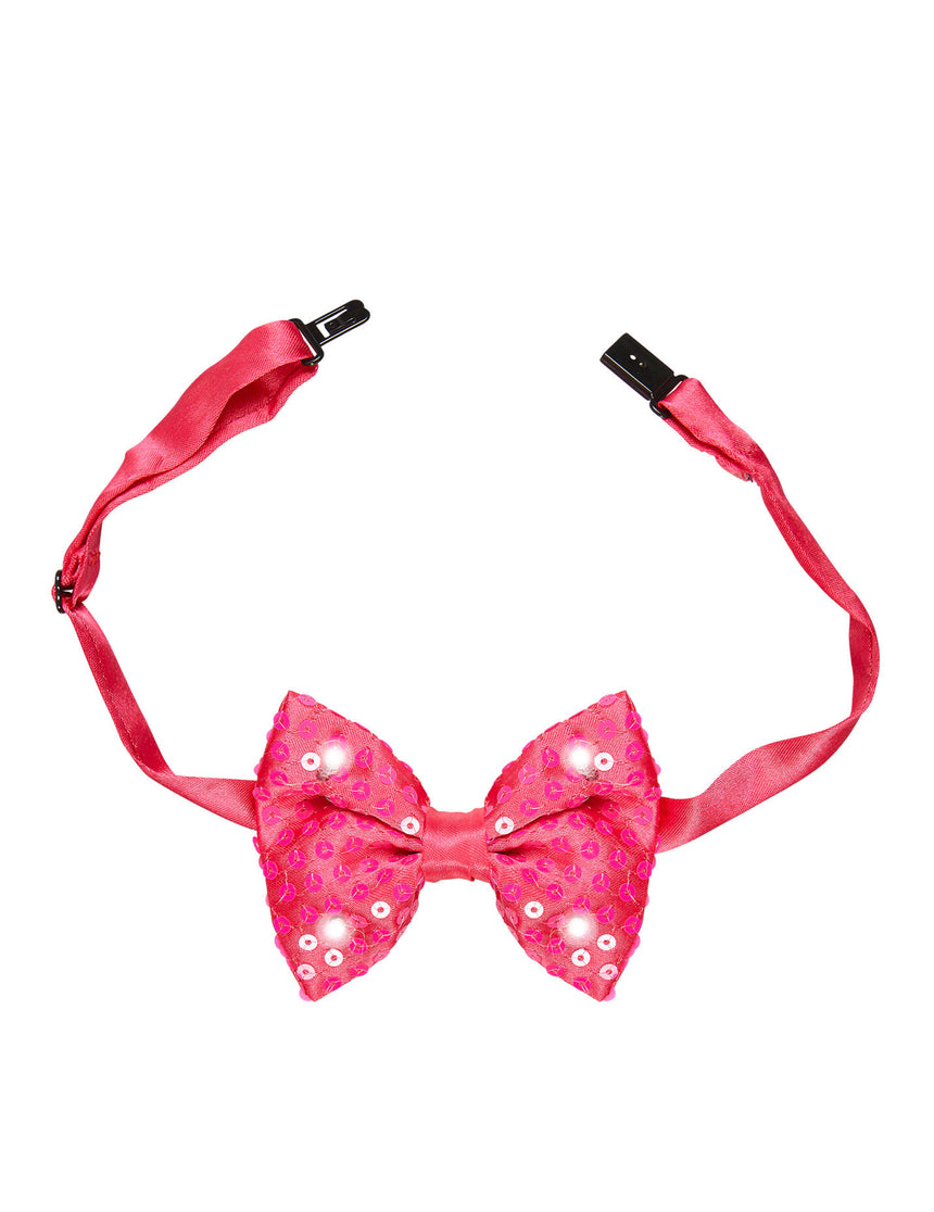 Noeud papillon rose avec sequins et LED clignotantes adulte
