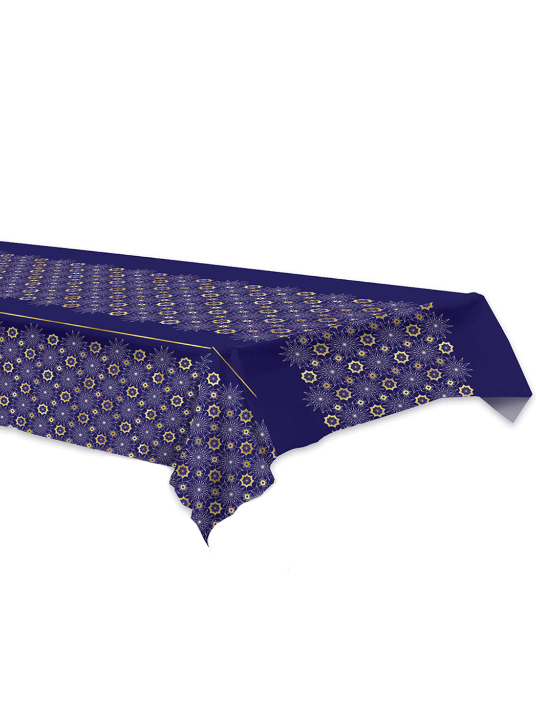Nappe en plastique bleu aïd mubarak 137 x 274 cm rosaces dorées