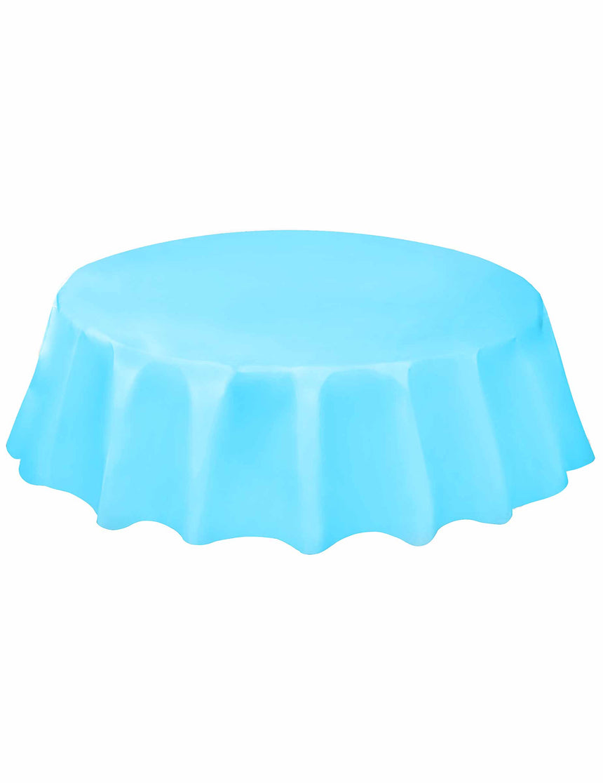 Nappe en plastique ronde bleu pastel 214 cm pour table de fête