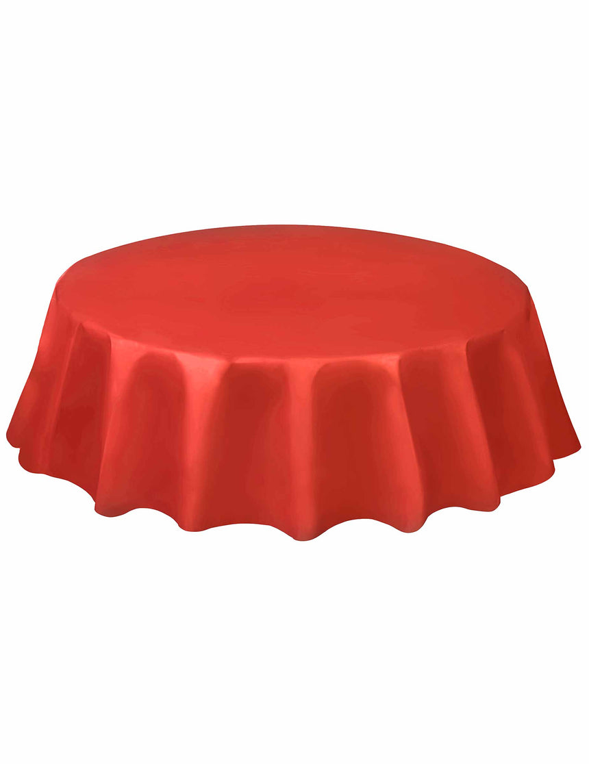 Nappe jetable ronde en plastique rouge 2m13 pour anniversaire