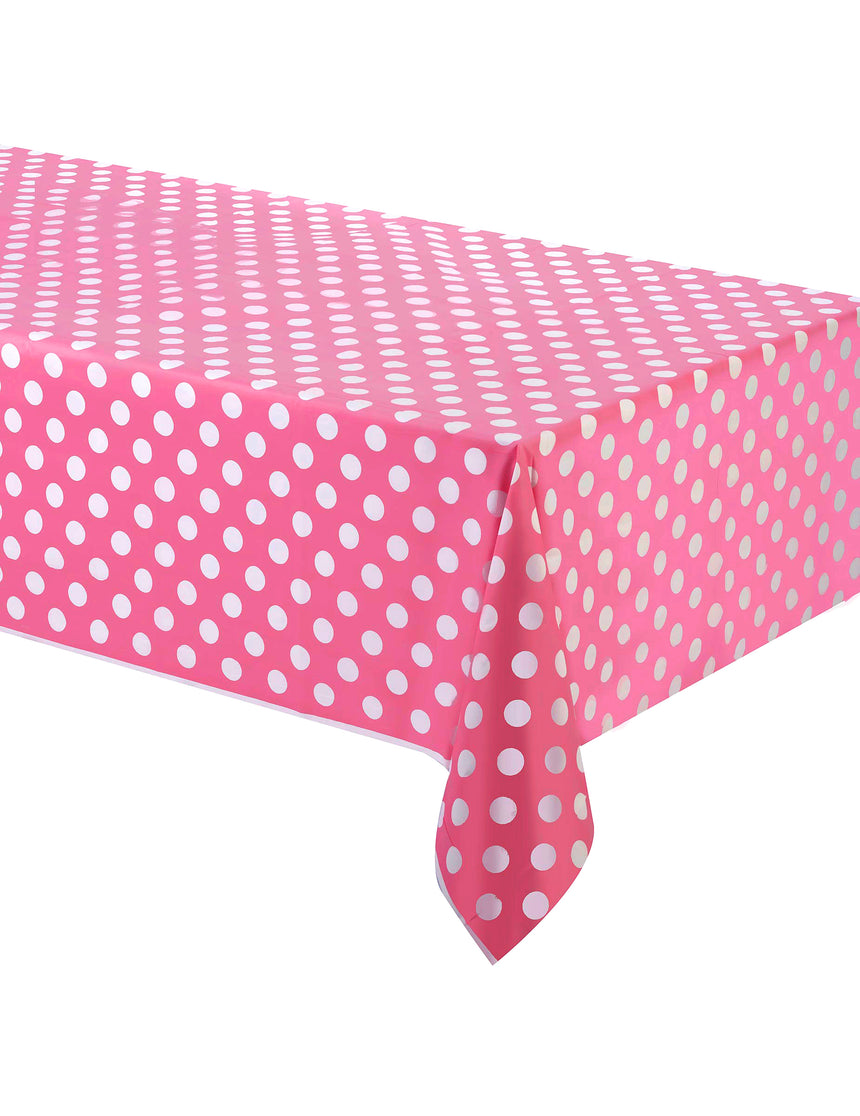 Nappe plastique rose à pois blanc 1.37 x 2.74 m