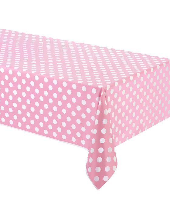 Nappe rose à pois blancs en plastique 137 x 274 cm décoration rétro