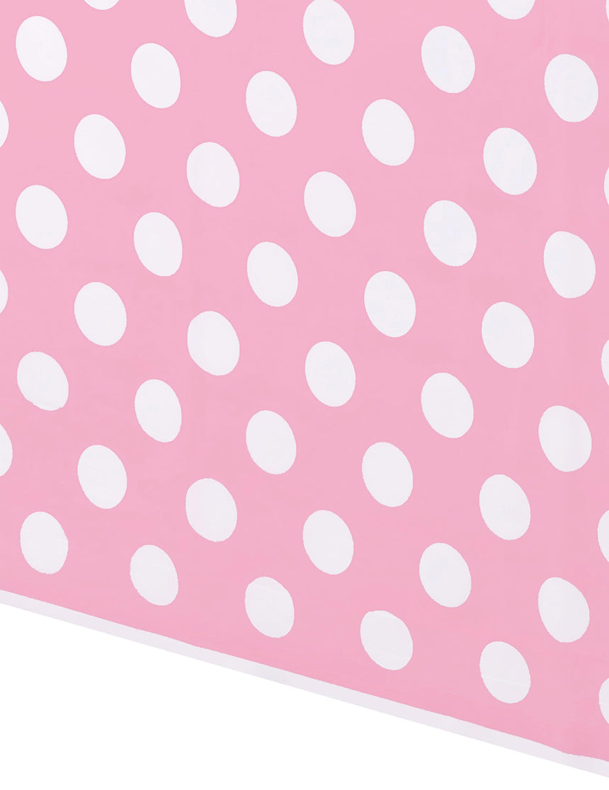 Nappe rose à pois blancs en plastique 137 x 274 cm décoration rétro