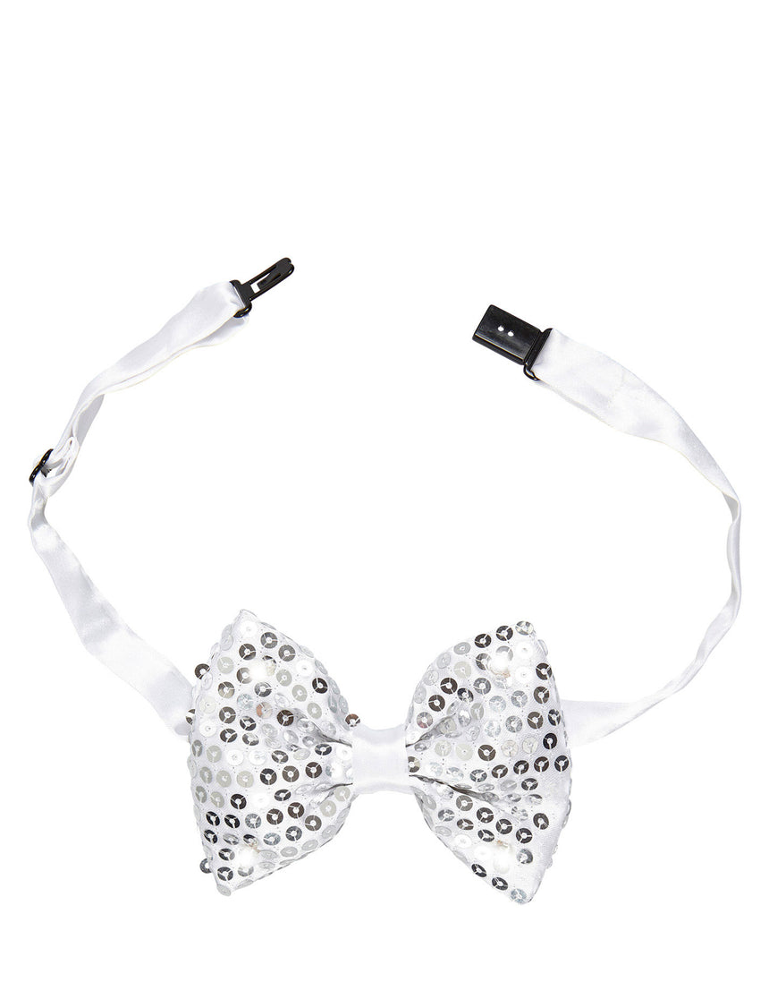 Noeud papillon argent avec sequins et LED clignotantes adulte