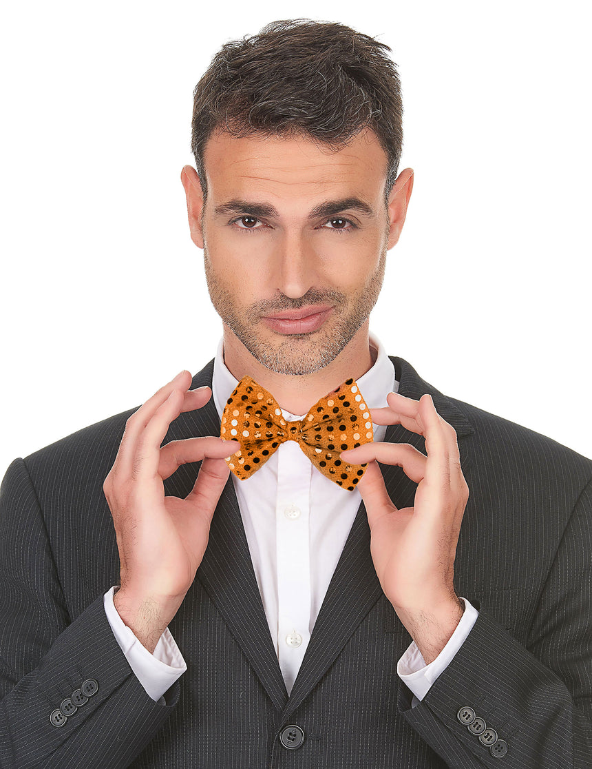 Noeud papillon orange avec paillettes adulte