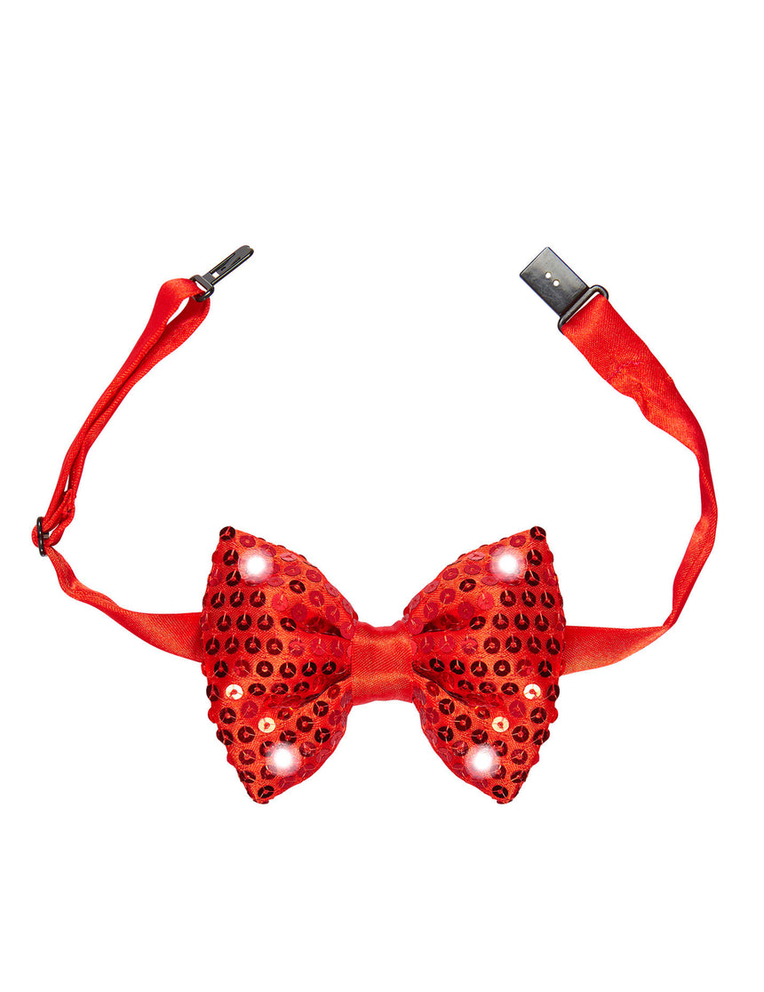 Noeud papillon rouge avec sequins et LED clignotantes adulte