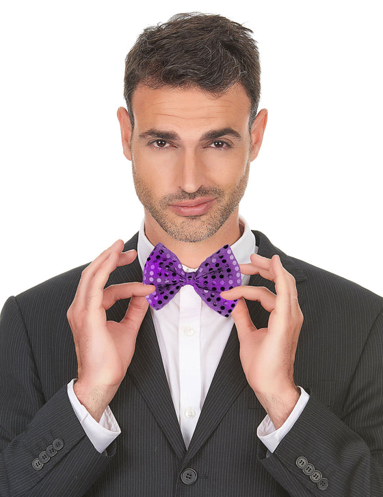 Noeud papillon violet avec sequins adulte