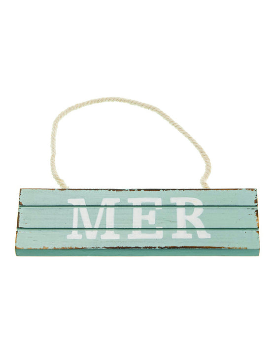 Pancarte à suspendre en bois mer bleue 15 x 4,5 cm avec ficelle