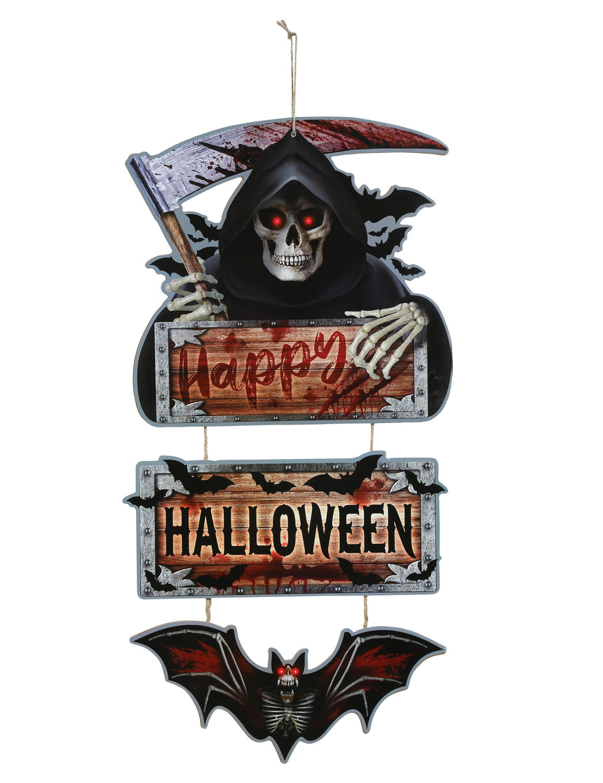 Pancarte Happy Halloween faucheuse en bois 60 cm