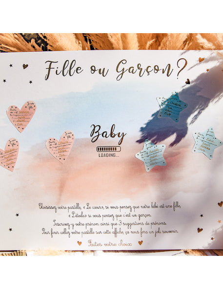 Panneau jeu fille ou garçon avec stickers rose et bleu 56 x 43 cm pour gender reveal party