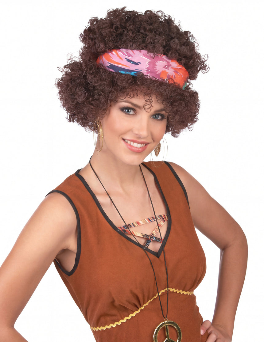 Perruque afro hippie brune - 130 g