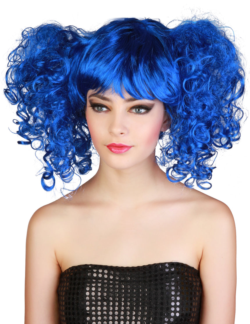 Perruque bleue à couettes femme