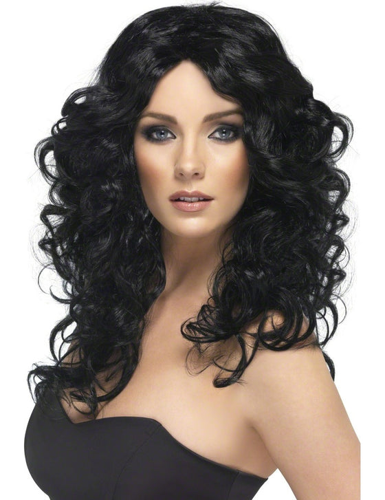 Perruque bouclée longue noire femme