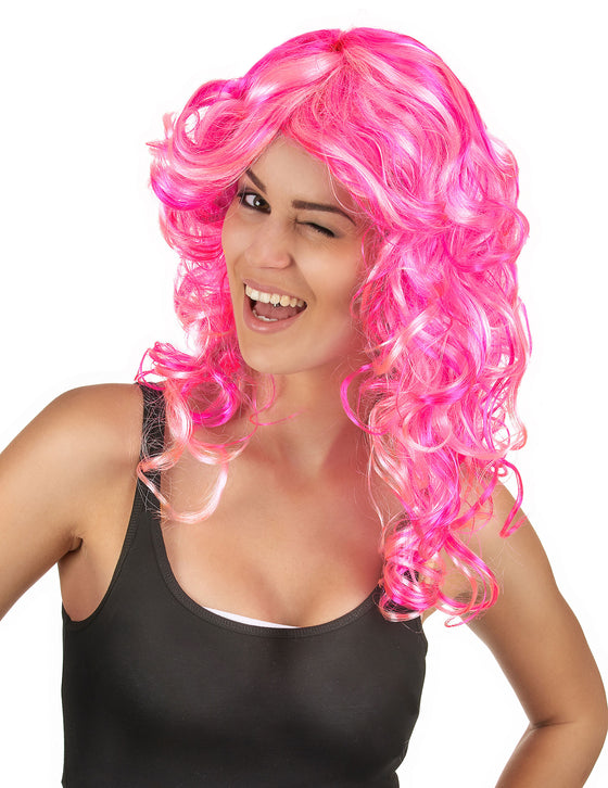 Perruque bouclée rose femme