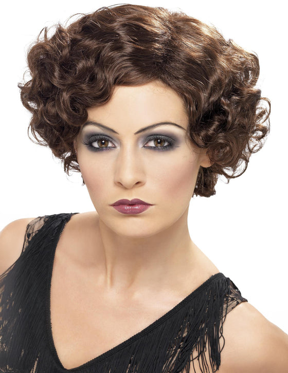 Perruque cabaret ondulée chatain femme