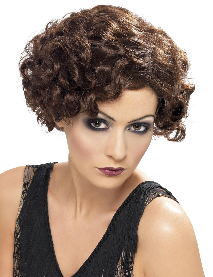 Perruque cabaret ondulée chatain femme