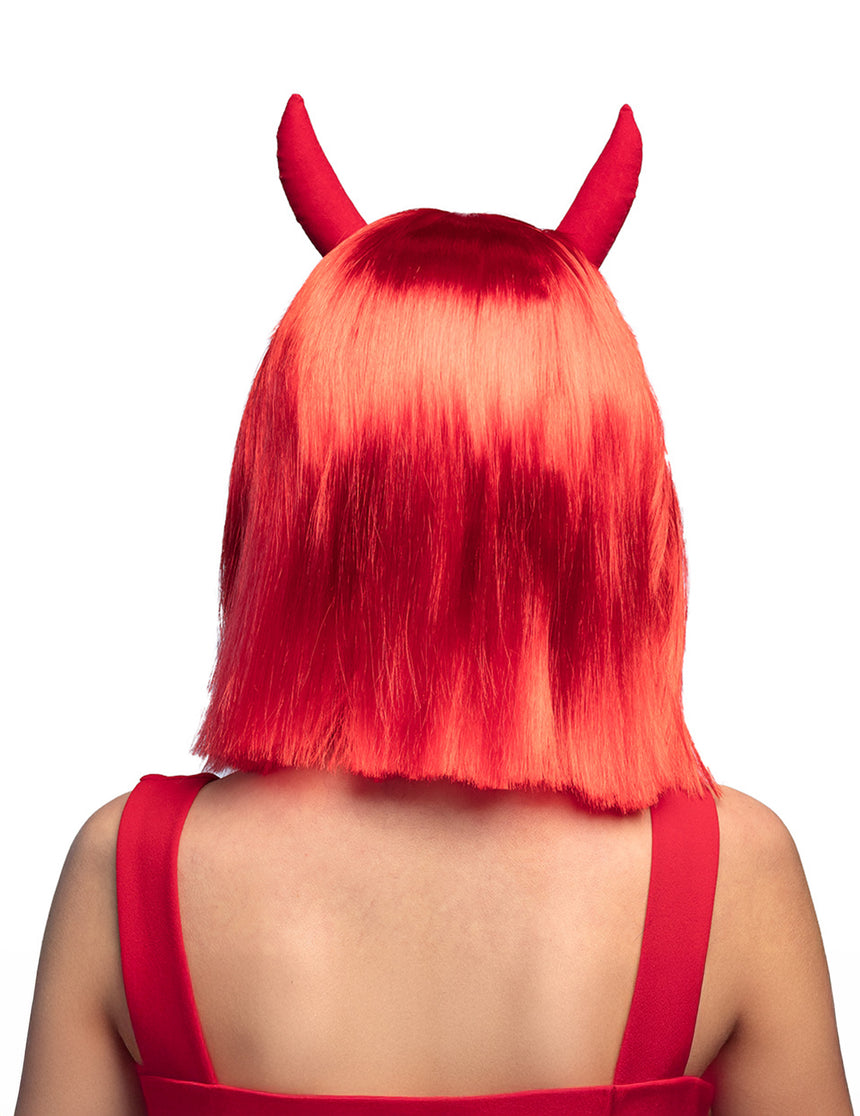 Perruque carré avec cornes de diablesse adulte
