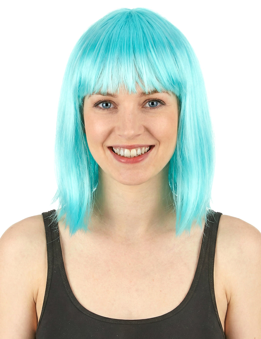 Perruque carré mi-long bleu ciel femme