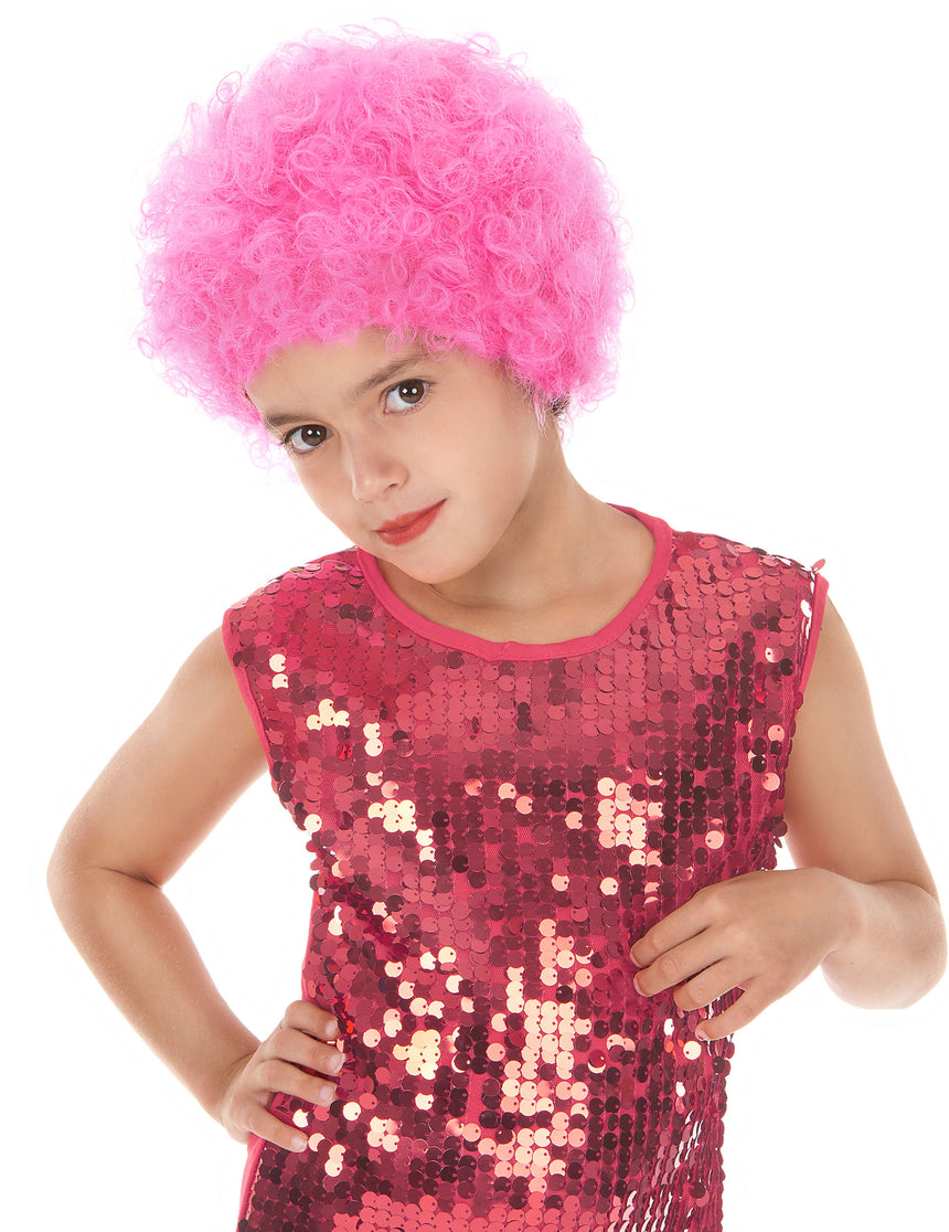 Perruque disco enfant rose