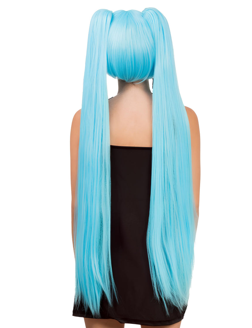 Perruque cosplay luxe longues couettes bleue adulte