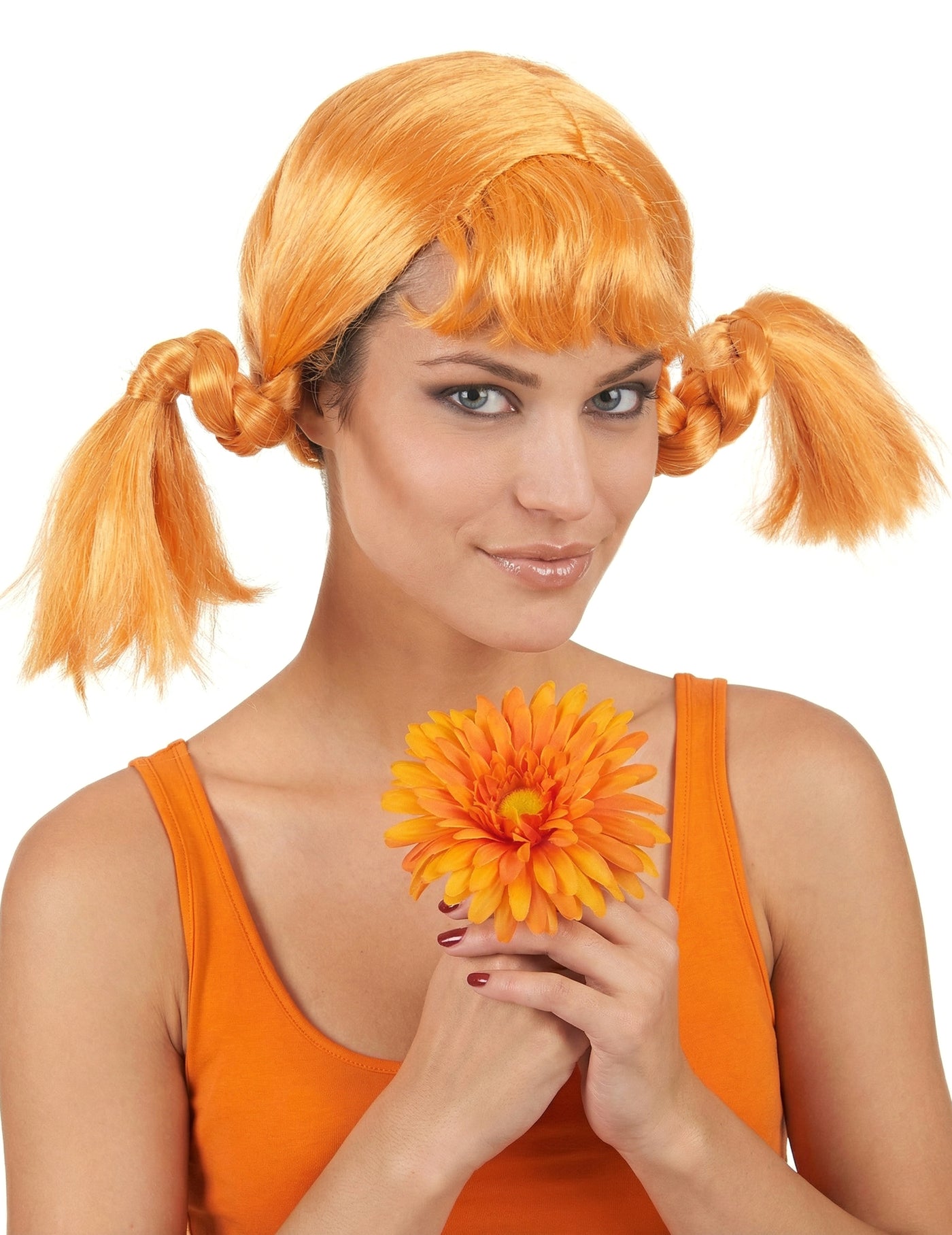 Perruque couettes rousse femme