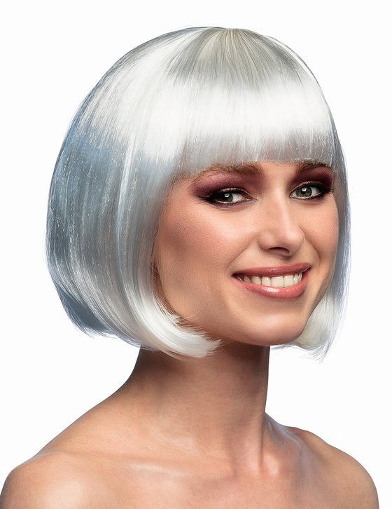 Perruque courte à frange blanche femme