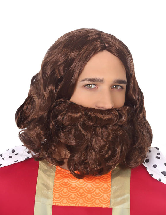 Perruque et barbe châtain Jesus adulte