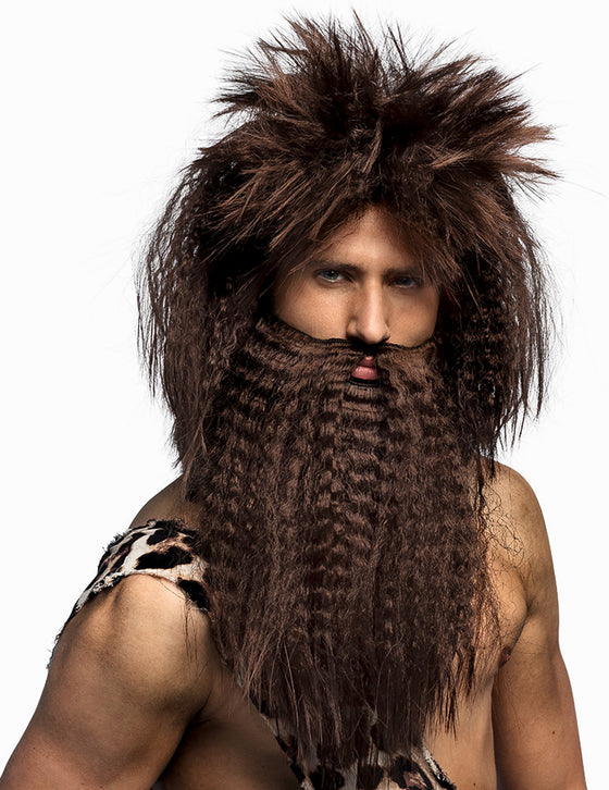 Perruque et barbe des cavernes marron homme