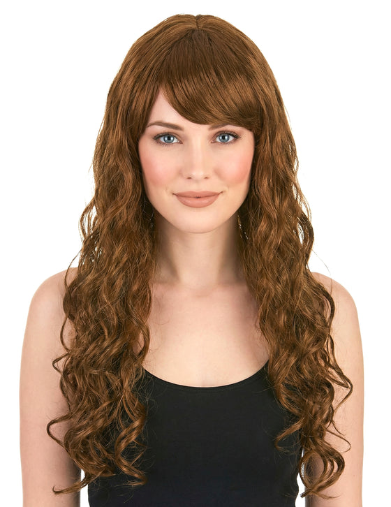 Perruque glamour longue châtain avec boucles femme