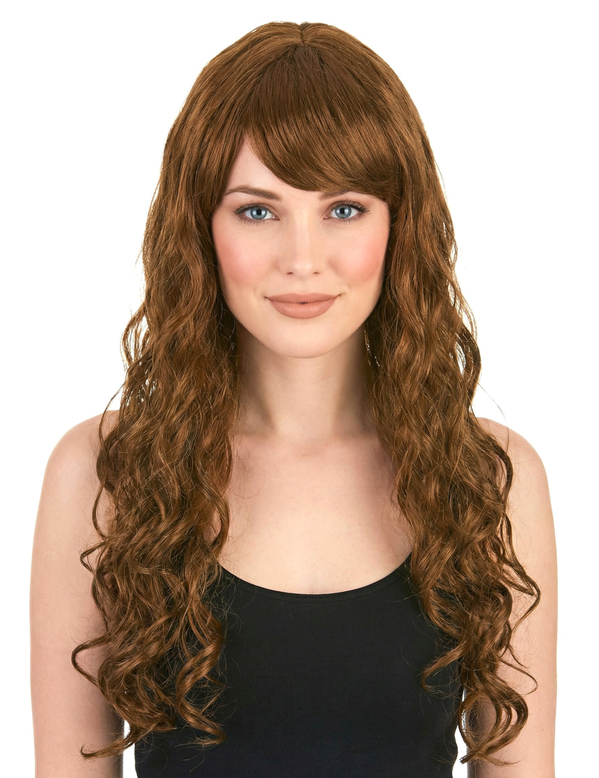 Perruque glamour longue châtain avec boucles femme