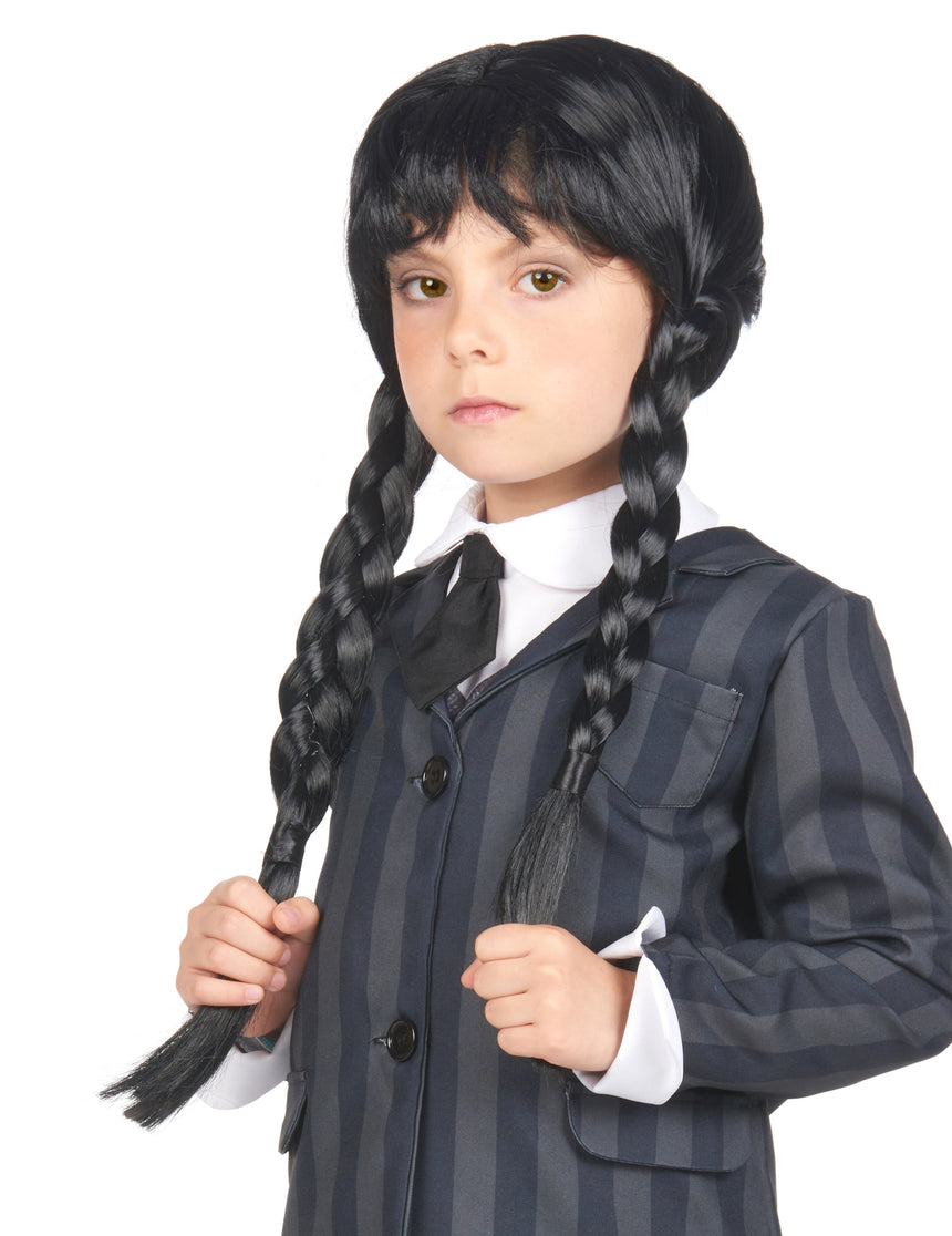 Perruque gothique à tresses noires enfant