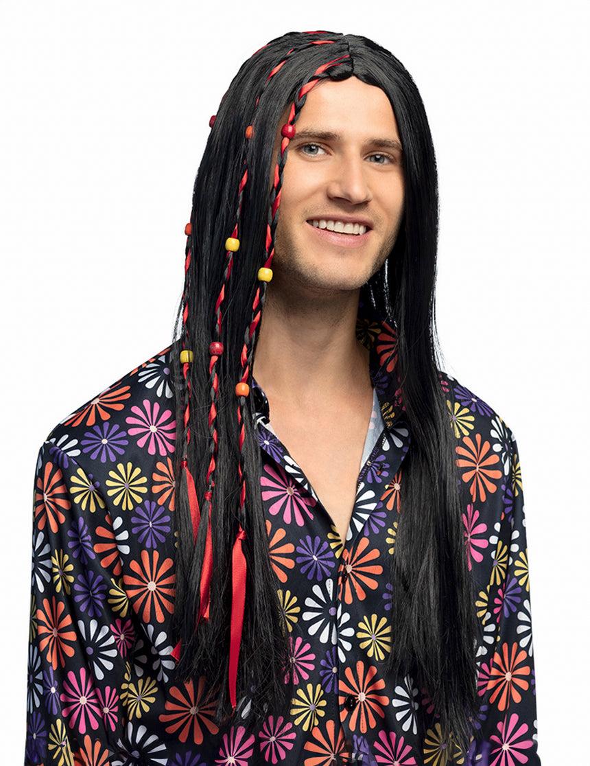 Perruque hippie noire homme