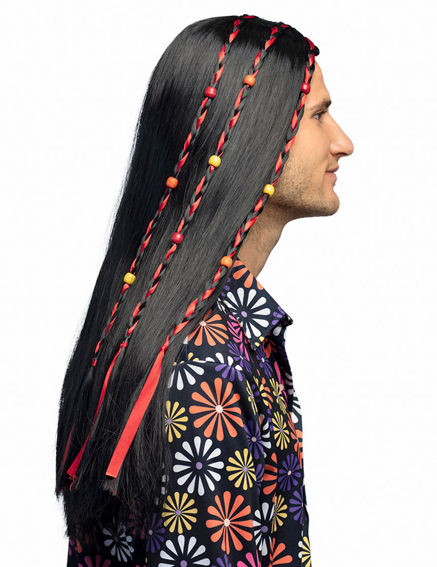 Perruque hippie noire homme