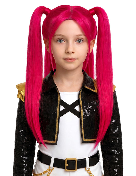 Perruque Kpop couettes rose enfant