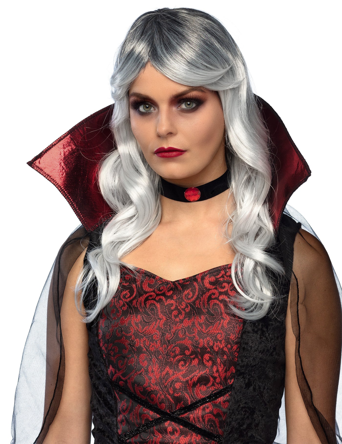 Perruque longue blanche et grise Halloween adulte