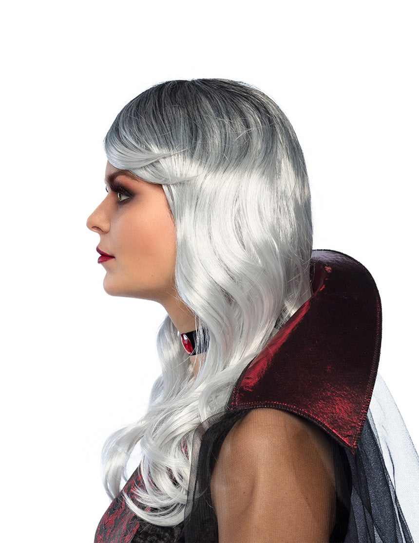 Perruque longue blanche et grise Halloween adulte