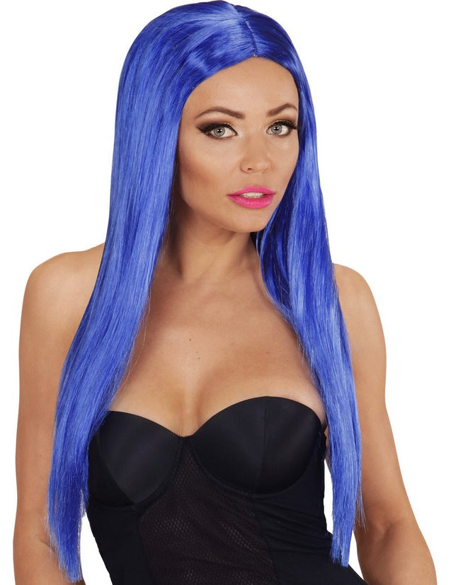 Perruque longue glamour bleue femme