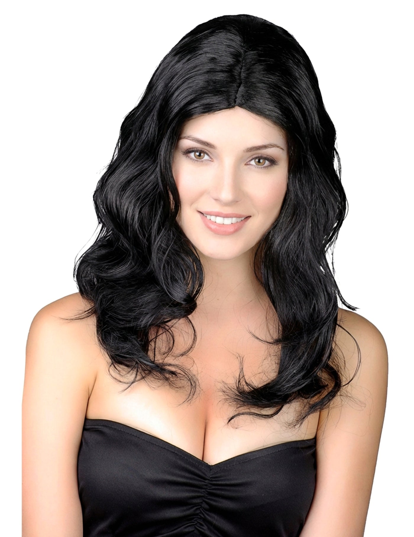 Perruque longue ondulée noire femme