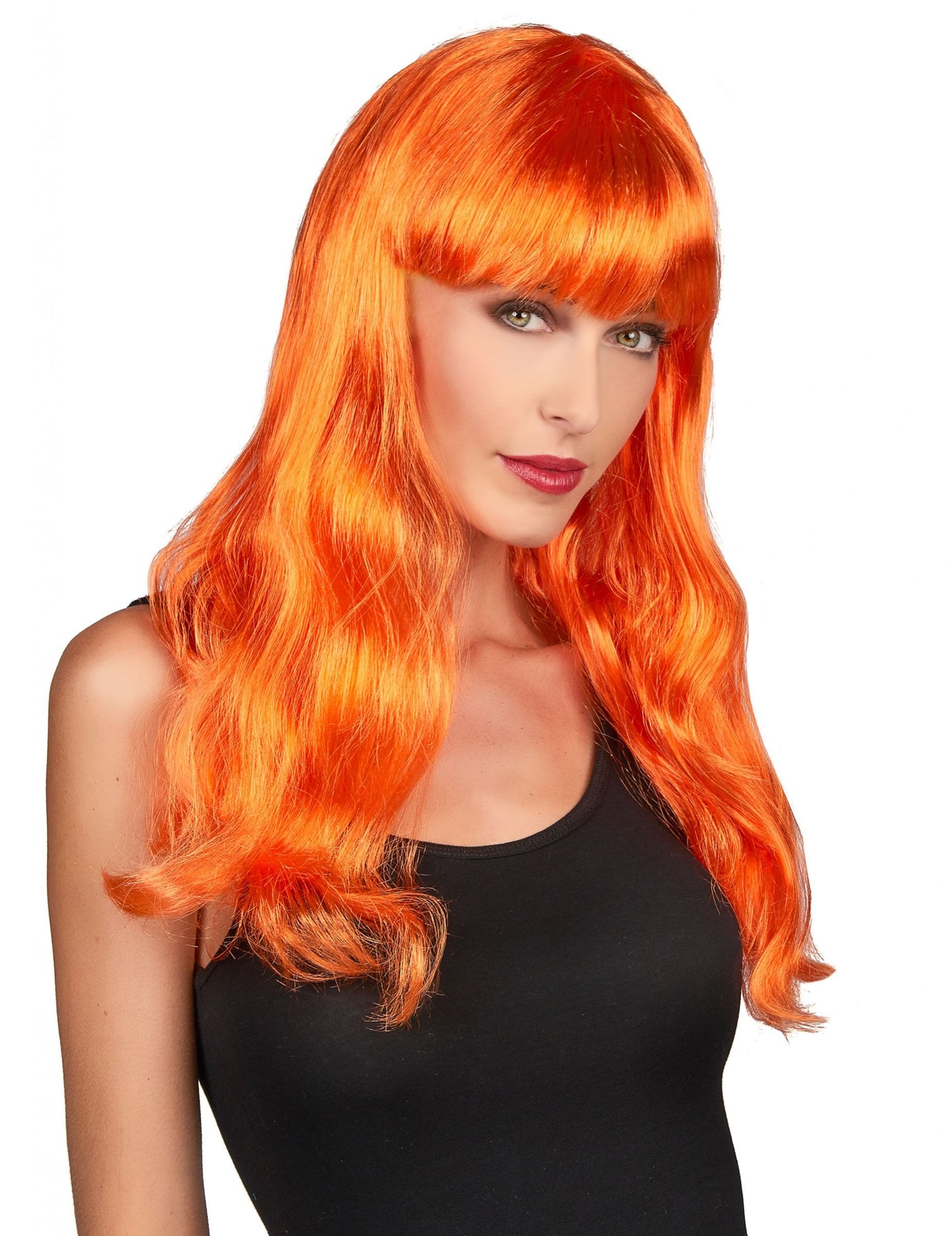 Perruque longue orange femme