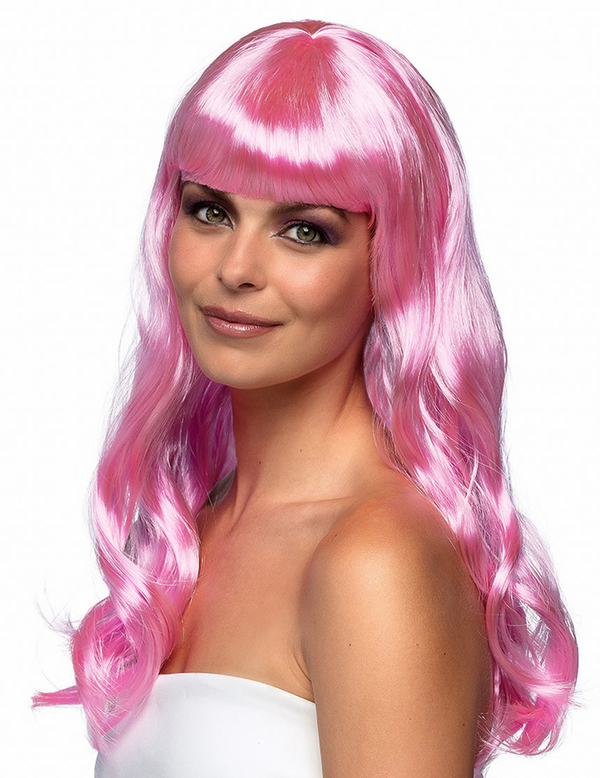 Perruque longue rose pâle femme