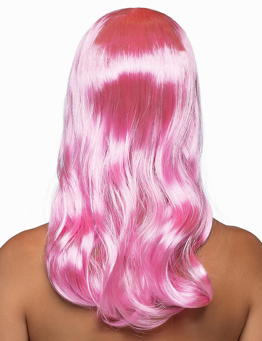 Perruque longue rose pâle femme
