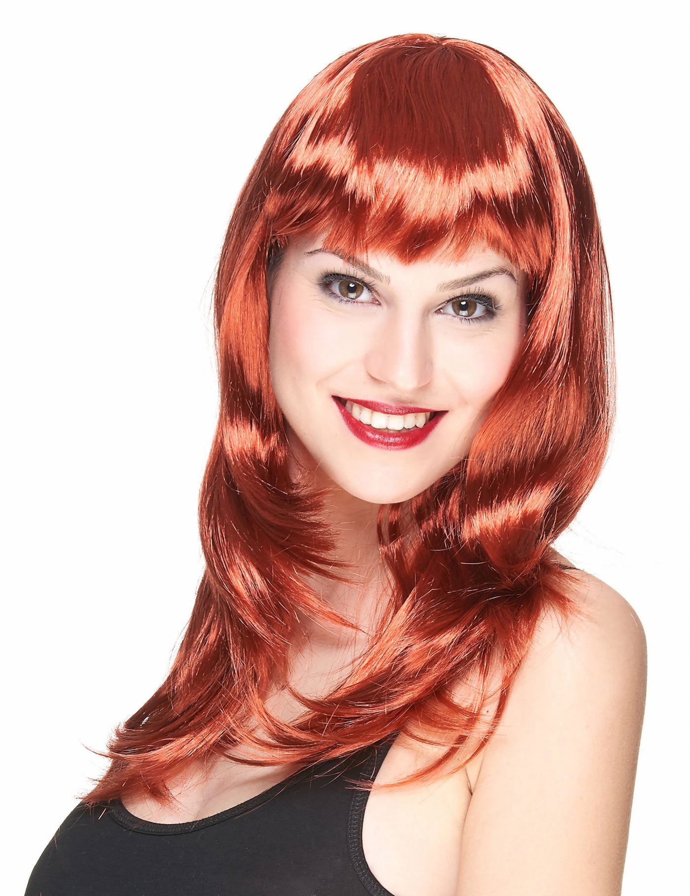 Perruque longue rousse à frange femme