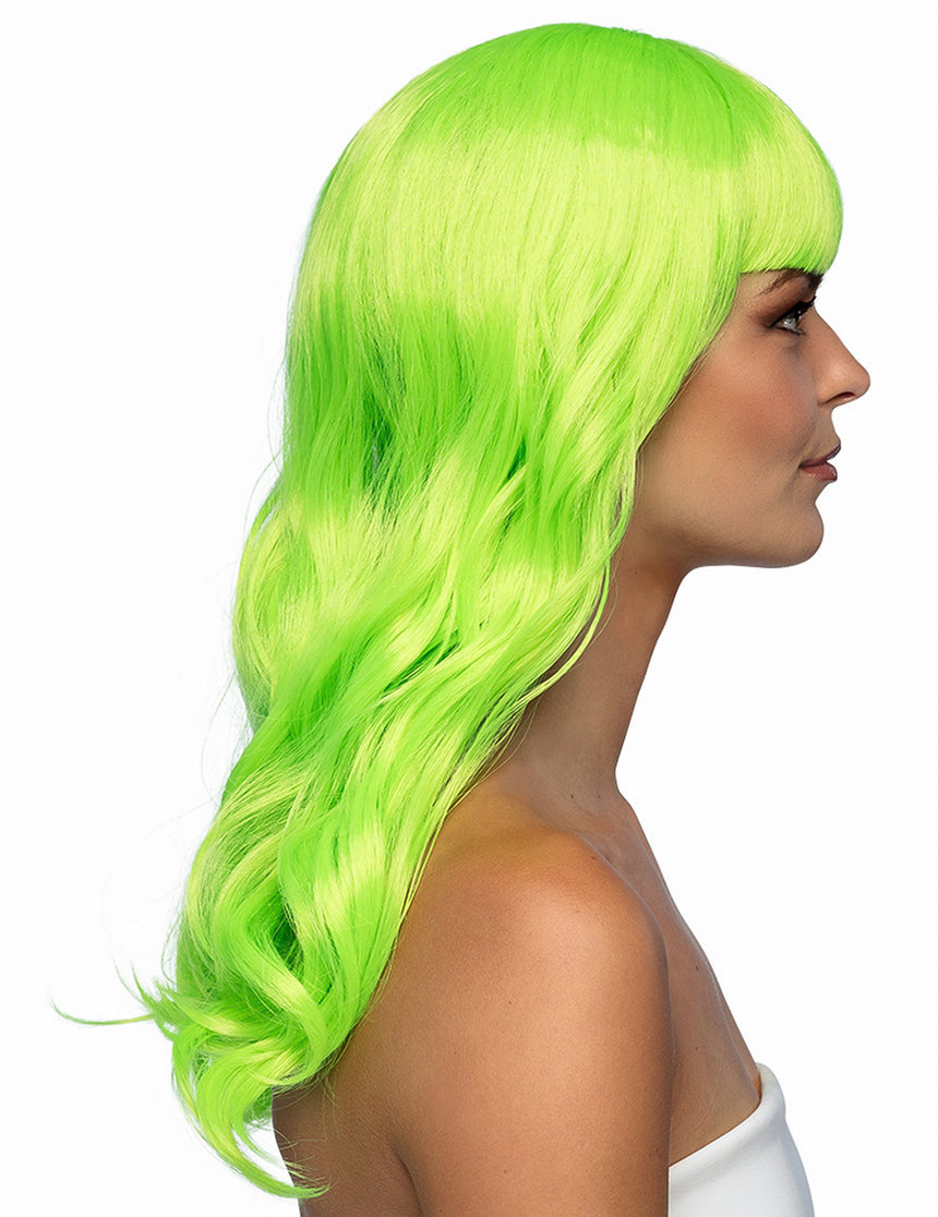 Perruque longue verte fluo femme