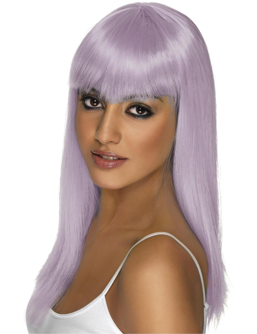 Perruque longue violette à frange femme